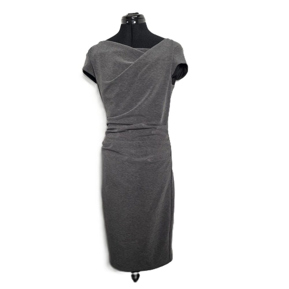 White House Black Market Sheath Dress Women’s Size 4 Cap Sleeve Ruched Gray